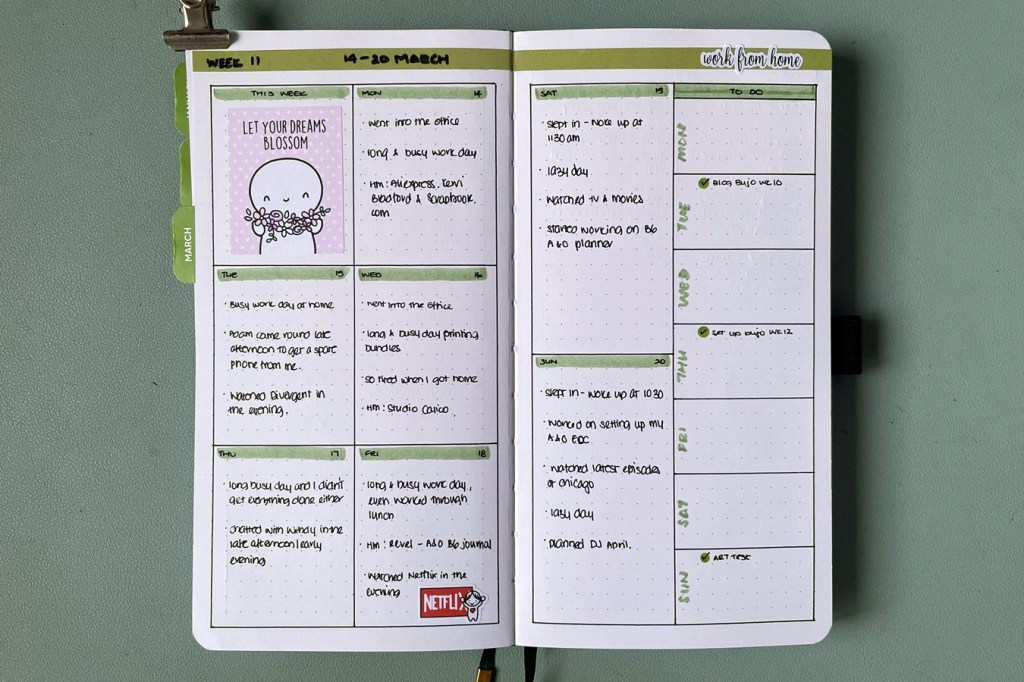 Bullet Journal 2022 – Week&nbsp;11